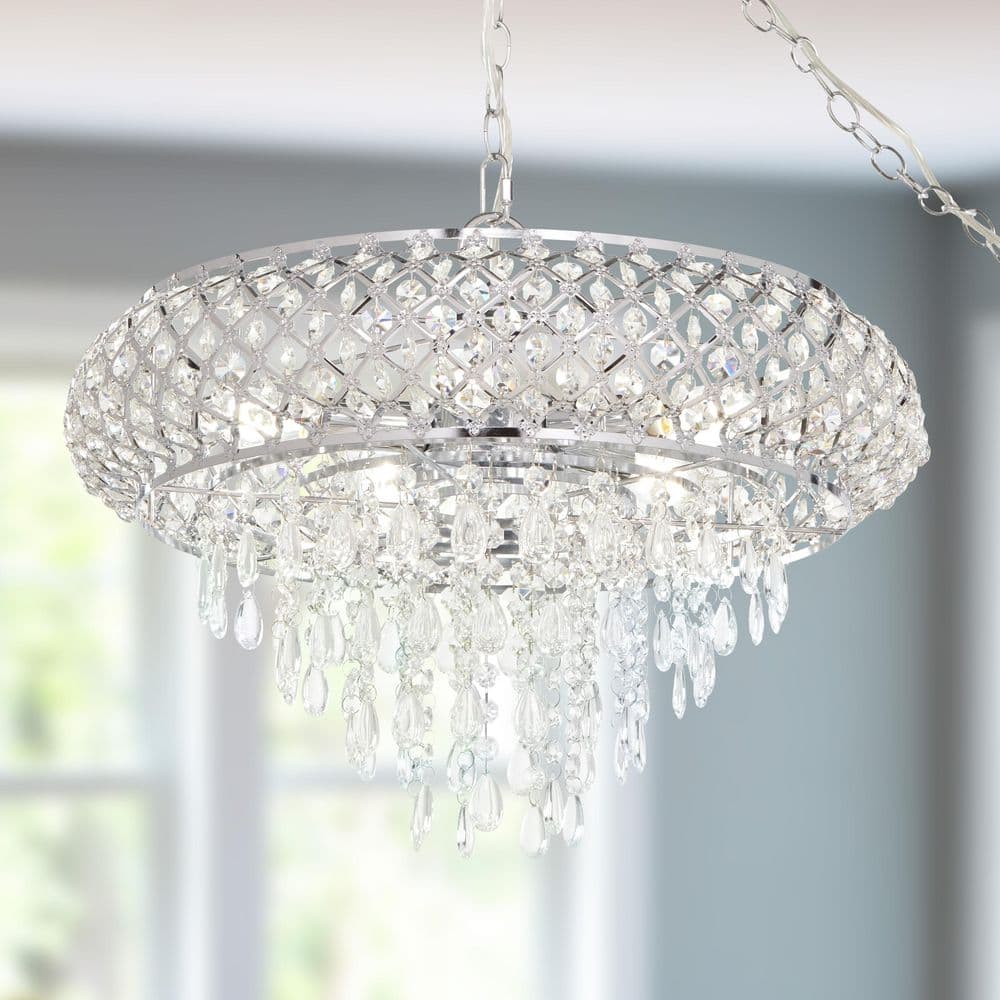 River of Goods 5-Light Chrome Chandelier with Tiered Crystal Glass