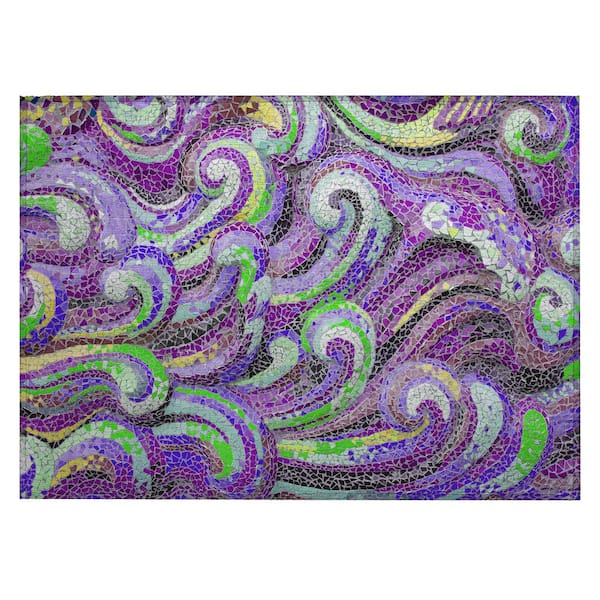 Addison Rugs Surfside Purple 1 ft. 8 in. x 2 ft. 6 in. Geometric Indoor/Outdoor Area Rug