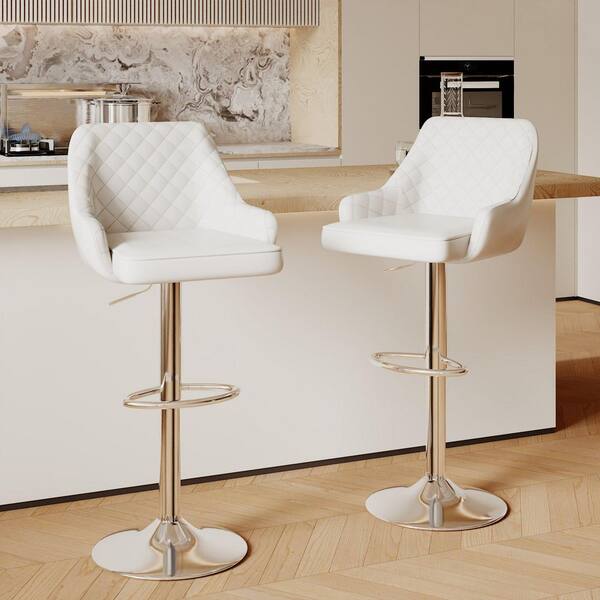 VECELO White Modern Bar Chair with Back Adjustable Swivel