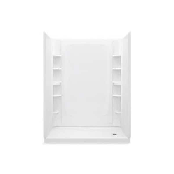 Sterling STORE+ 60 in. L x 32 in. W x 32 in. H 4-Piece Alcove Shower Kit with Direct-to-stud Shower Wall and Shower Pan in White