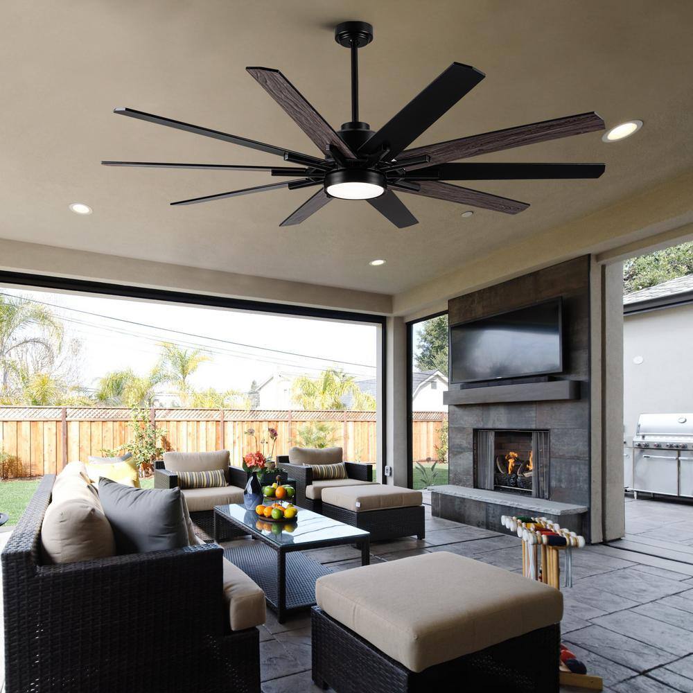 72-Inch Black Plywood Blade Ceiling Fan with LED Light and Remote