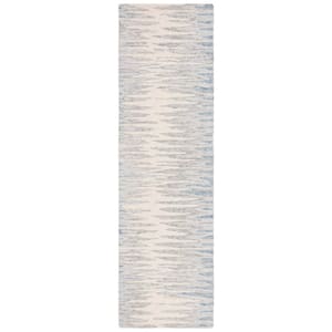 Abstract Ivory/Light Blue 2 ft. x 8 ft. Contemporary Striped Runner Rug