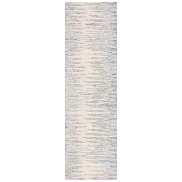 SAFAVIEH Abstract Ivory/Light Blue 2 ft. x 8 ft. Contemporary Striped Runner Rug