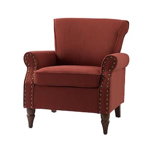 Cythnus Traditional Red Nailhead Trim Upholstered Accent Armchair with Wood Legs