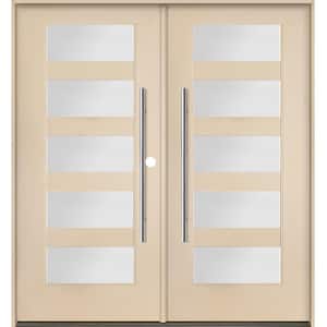 Modern Faux Pivot 72 in. x 80 in. Left-Active/Inswing 5-Lite Satin Glass Unfinished Double Fiberglass Prehung Front Door