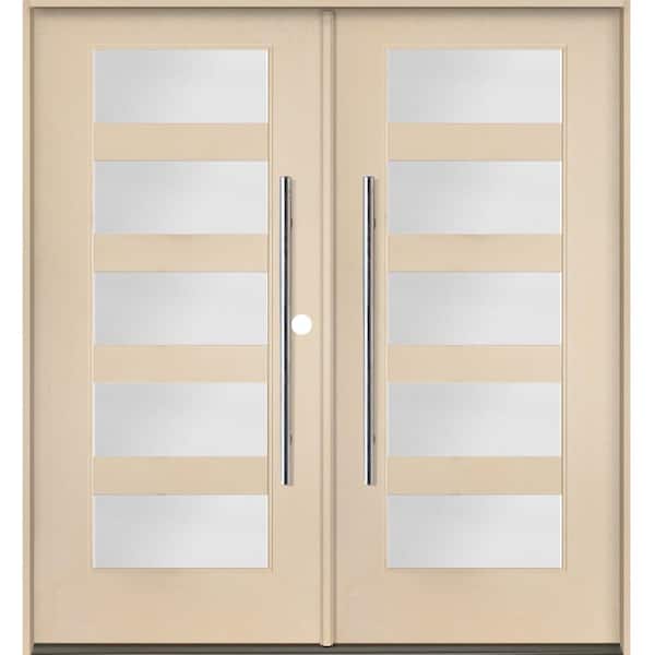 Krosswood Doors Modern Faux Pivot 72 in. x 80 in. Left-Active/Inswing 5-Lite Satin Glass Unfinished Double Fiberglass Prehung Front Door