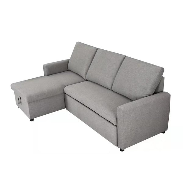 Fc Design 86 In Wide Light Grey, Reversible Sleeper Sectional Sofa With Storage Chaise