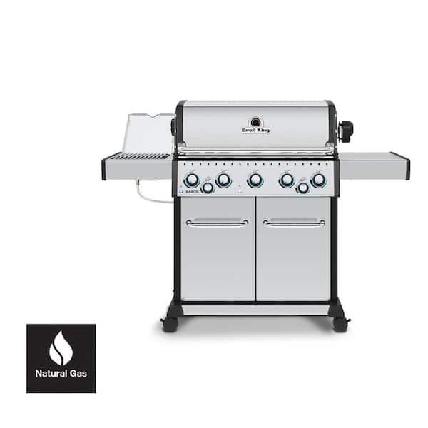Broil King Baron S 590 Pro IR 5-Burner Natural Gas Grill in Stainless Steel with Infrared Side Burner and Rear Rotisserie Burner