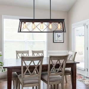 5-Light Black Rectangle Linear Island Chandelier Industrial Chandelier for Dining Room Kitchen with No Bulbs Included