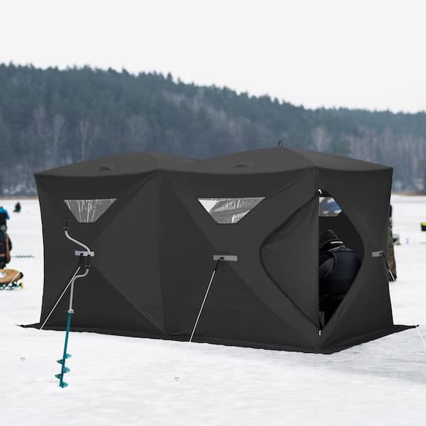 Portable Black 5-8 People Pop-Up Ice Fishing Shelter with Carry