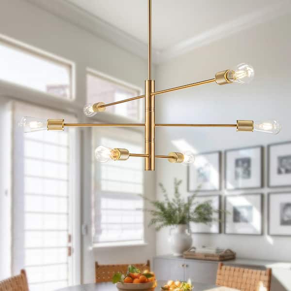 ALOA DECOR 47 in. 6-Light Mid-Century Modern Sputnik Chandelier in Brass Industrial Linear Pendant Light for Kitchen Island