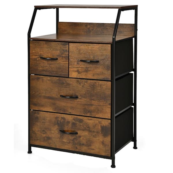 4 Drawer Dresser Tall Wide Storage Organizer Unit w/ Wooden Top