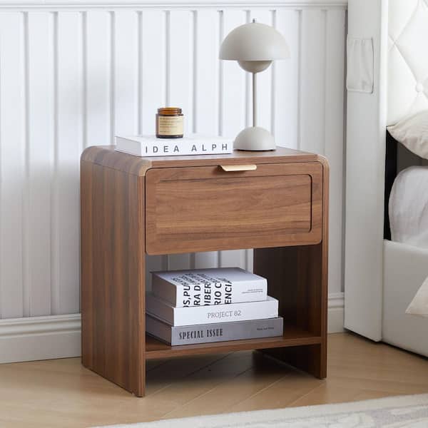 Walnut Drawer 13.77 in. W Nightstand /Beside Table