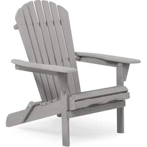 Solid Cedar Wood Lounge Patio Outdoor Wooden Folding Adirondack Chair in Gray, 2-Pack