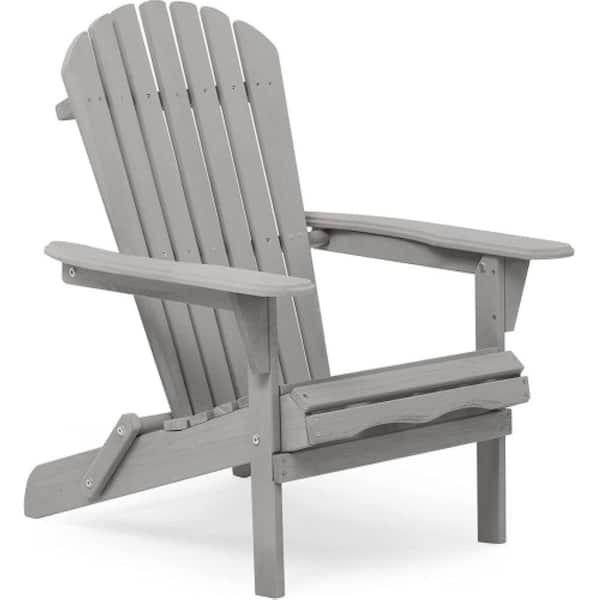 Misopily Solid Cedar Wood Lounge Patio Outdoor Wooden Folding Adirondack Chair in Gray, 2-Pack