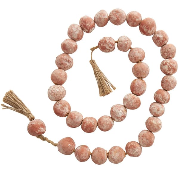 Litton Lane Orange Handmade Ceramic Round Intricately Shaped Large Distressed Beaded Garland with Tassel