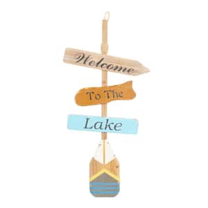 Wood Multi Colored Novelty Canoe Oar Sign Paddle Wall Decor with Arrow and Stripe Patterns