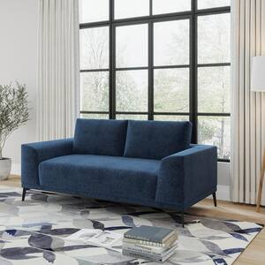 Premium 73 in. Square Arm Fabric 2-Seater Straight Sofa with Back Cushions in Navy Blue