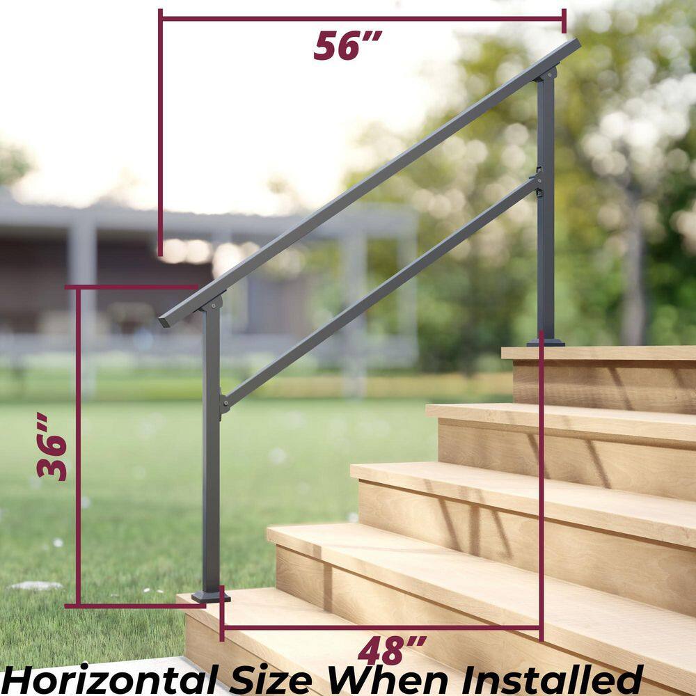 Black Wrought Iron 4-5 Step Outdoor Stair Handrail Kit