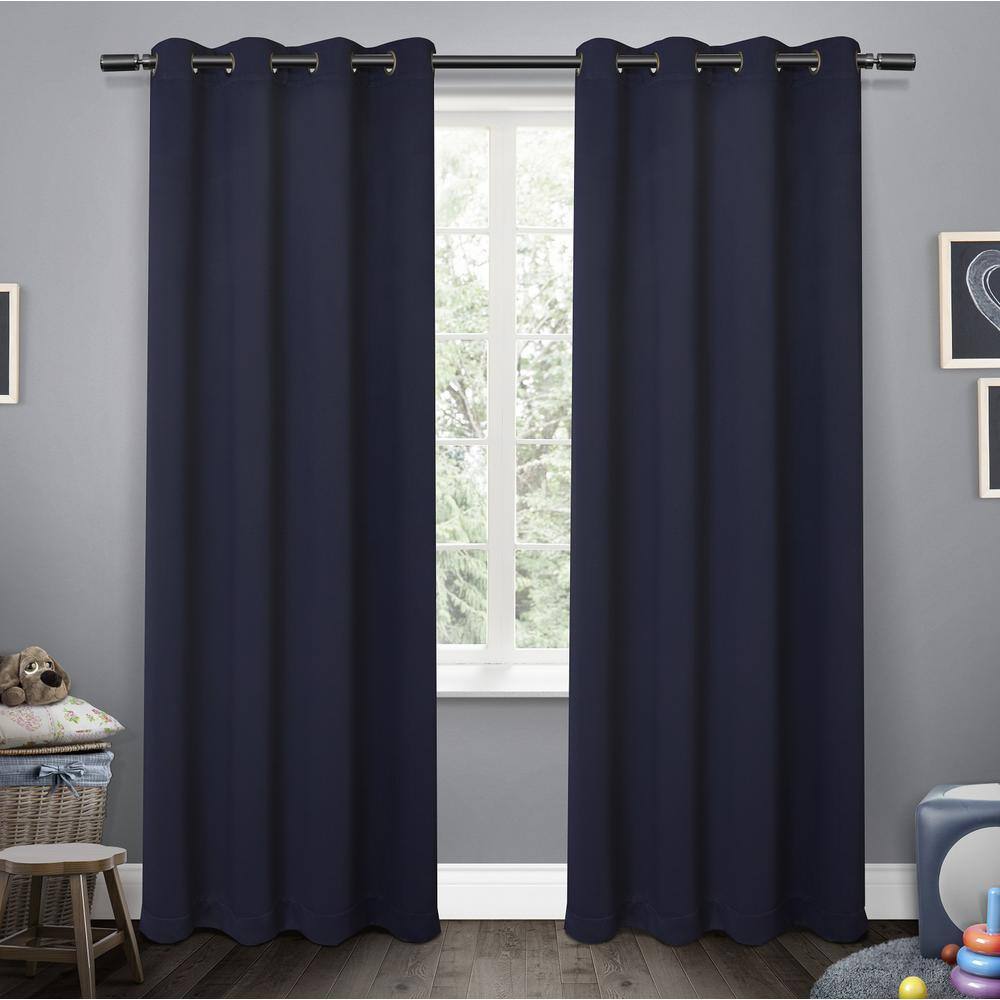 EXCLUSIVE HOME Sateen Kids Navy Solid Woven Room Darkening Grommet Top ...