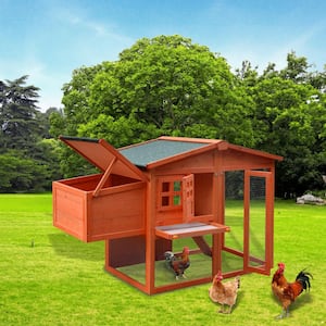 56.2 in. W Chicken Coop, Waterproof Outdoor Large Chicken House for 4 Chickens Removable Tray, Nesting Box, Wire Fence