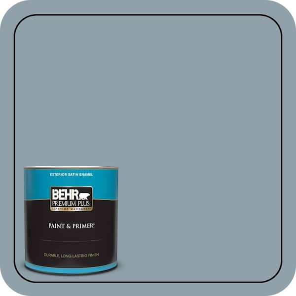 BEHR PREMIUM PLUS 1 qt. #N480-4A Dusty Denim Satin Enamel Exterior Paint and Primer