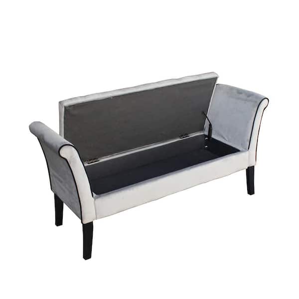 eBello Home Tufted Grey Storage Bench with Arms