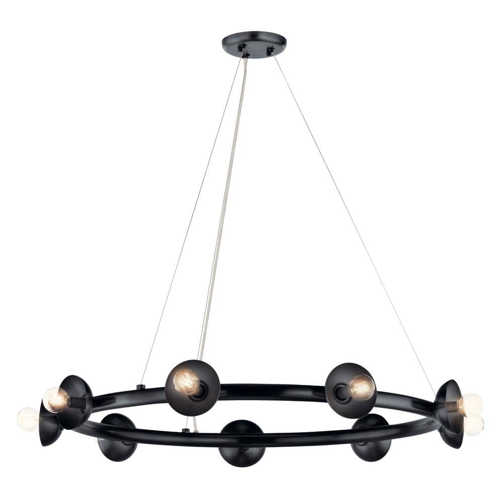 Palta 34.5 Inch Black Steel 9-Light Chandelier
