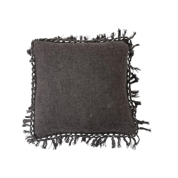 Storied Home Cotton Slub Pillow with Crochet and Fringe