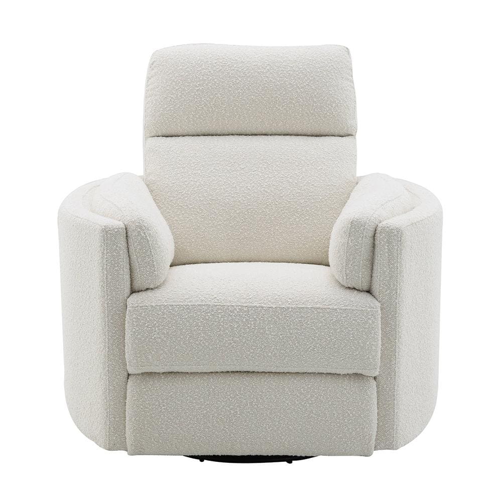 Beige Boucle Swivel Recliner with Wood Frame