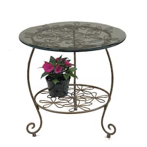 Daisy 22 in. W x 22 in. D x 22 in. H Patina Metal Round Patio Side Table