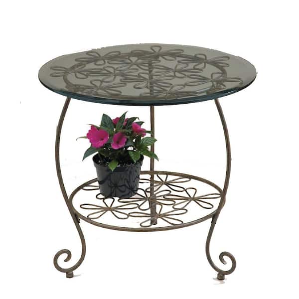 Deer Park Daisy 22 in. W x 22 in. D x 22 in. H Patina Metal Round Patio Side Table