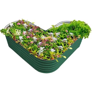 17 in. Tall L-Shape Raised Garden Bed Metal Planter Box for Vegetables Flowers Ground Standard Size British Green