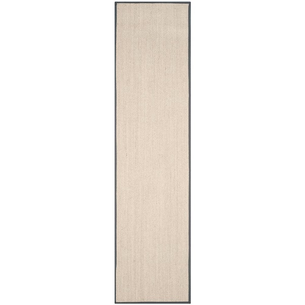 Natural Fiber Marble/Dark Gray 3 ft. x 12 ft. Woven Border Runner Rug