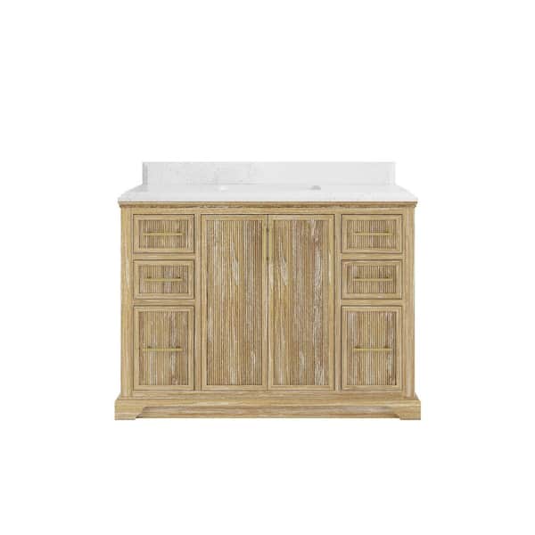 Willow Collections Alys Teak 48 in. W x 22 in. D x 36 in. H Single Sink Bath Vanity in Whitewashed with 1.5 in. Empira Quartz Top