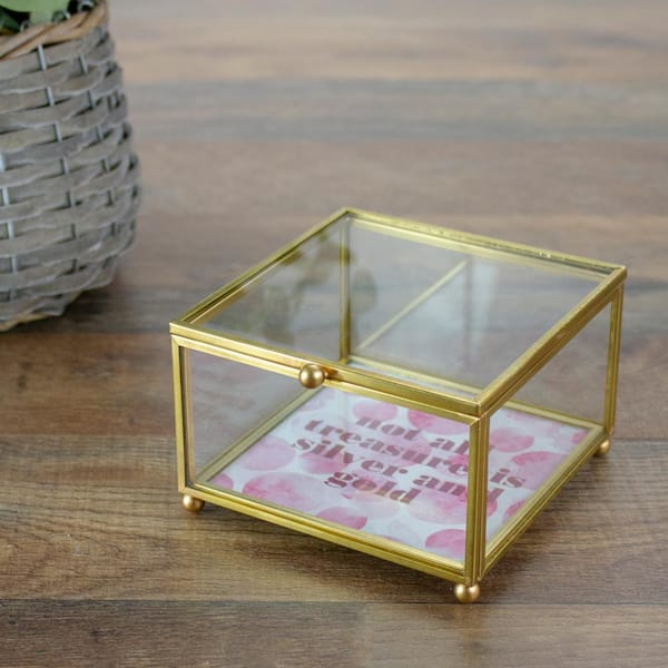 Avon 4.25 in. Gold with Lid Glass Keepsake Box