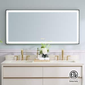 60 in. W x 28 in. H Large Rectangular Heavy Duty Framed Wall LED Bathroom Vanity Mirror with Light in Black, Defog, Plug