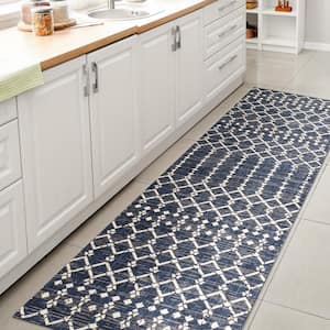 Ourika Moroccan Geometric Textured Weave Navy/Beige 2 ft. x 10 ft. Indoor/Outdoor Area Rug