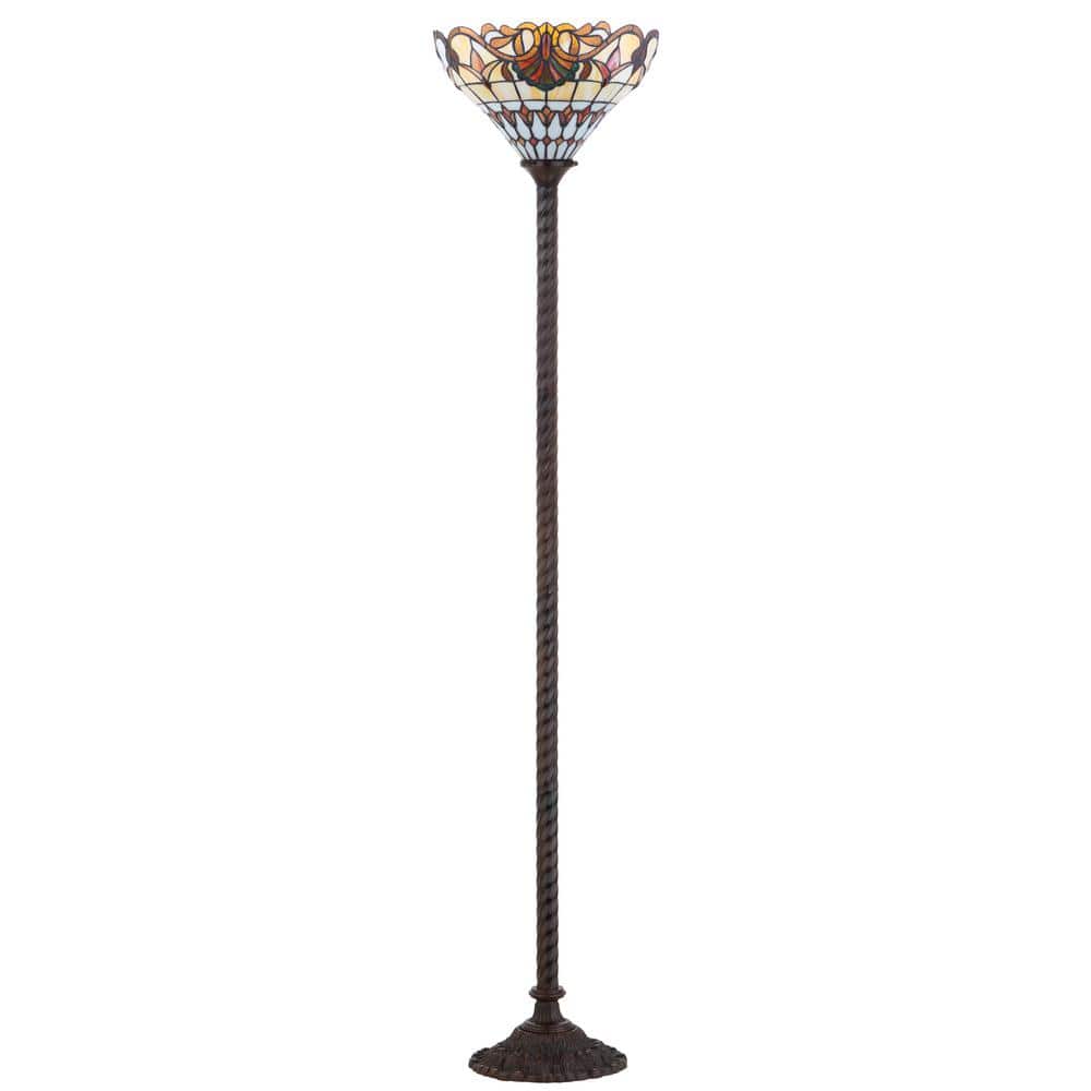 Davis Tiffany-Style 70" Bronze Torchiere with Multicolor Stained Glass