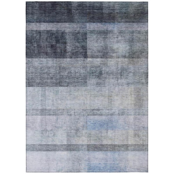 HomeRoots Navy and Gray 5 ft. x 8 ft. Woven Solid Color Rectangle Indoor/Outdoor Area Rug