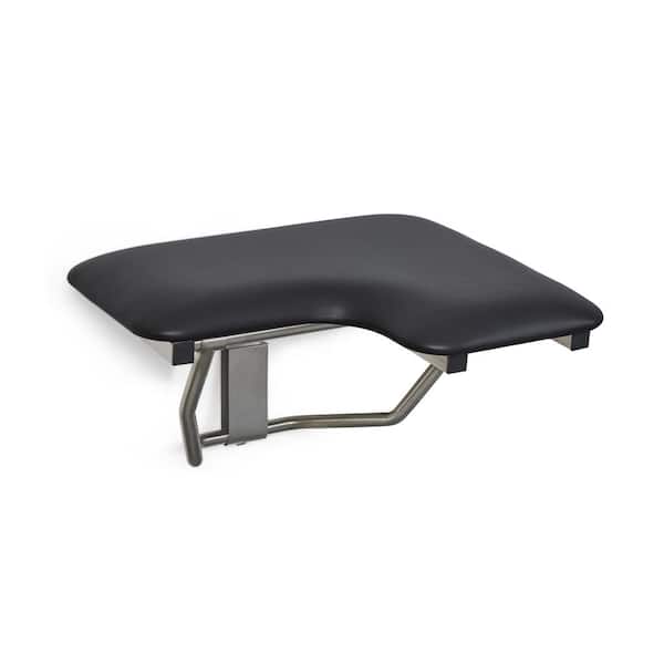 32 in. x 22.5 in. Black Cushion Wall Mount Folding Left-Handed Transfer Bench Shower Seat ADA Compliant Naugahyde Vinyl