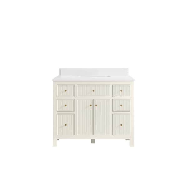 Willow Collections Sonoma 42 in. Single Sink Freestanding Alabaster Bath Vanity with White Quartz Top Unassembled