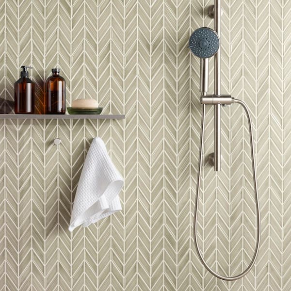 Medley Chevron Celadon Green 11.22 in. x 11.81 in. Glossy Ceramic Mosaic Wall Tile (0.92 sq. ft./Each)