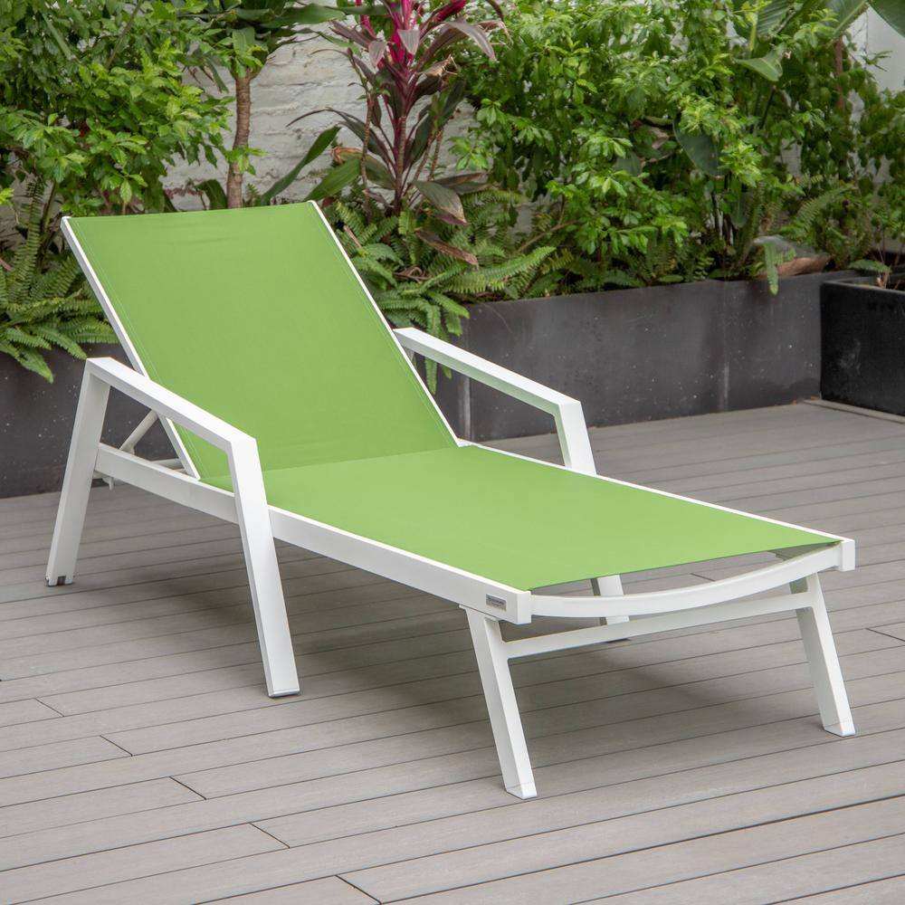 Marlin Green Mesh Aluminum Outdoor Chaise Lounge with Fire Pit Table