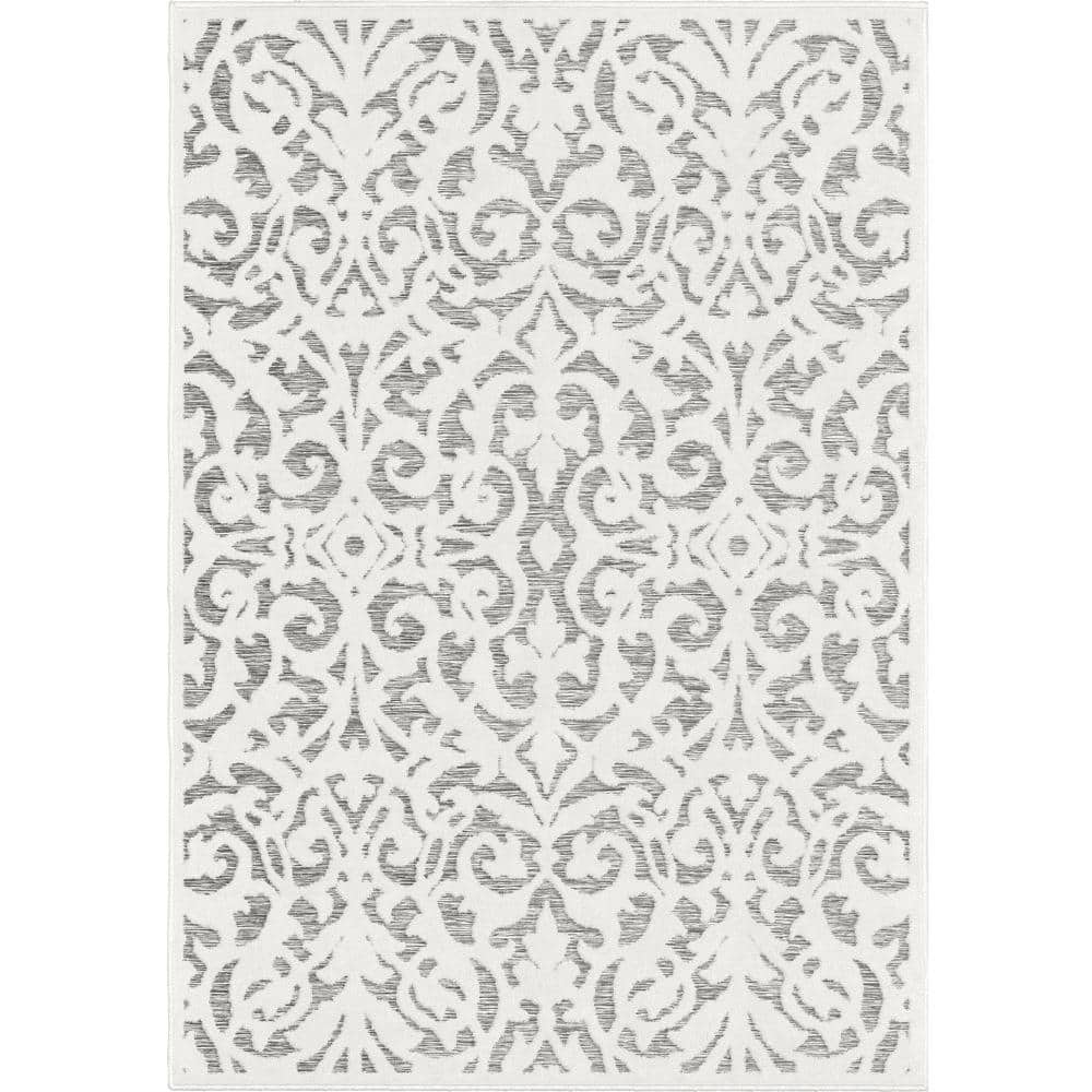 My Texas House Lady Bird 7 9  X 10 10  Gray Damask Outdoor Rug ( Slightly USED)
