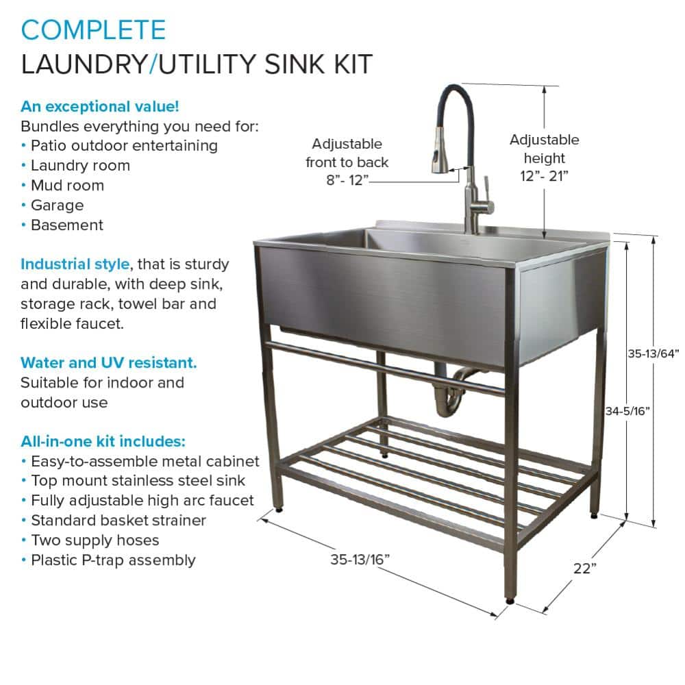 36'' Stainless Steel Freestanding Farmhouse Laundry Sink