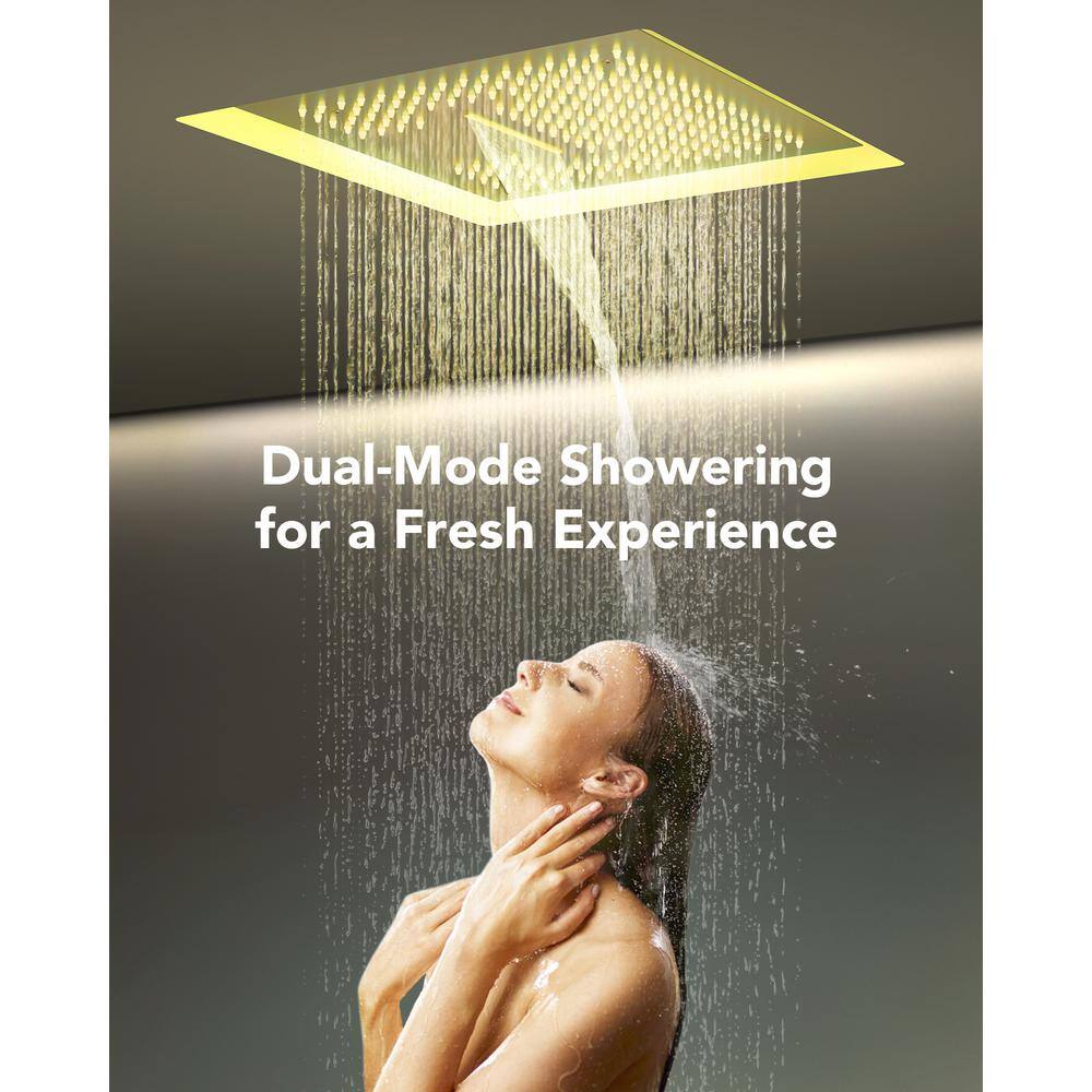 Large Brushed Gold LED Ceiling Mount Shower System