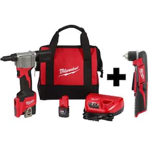 M12 12-Volt Lithium-Ion Cordless Rivet Tool Kit with Free M12 Right Angle Drill