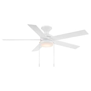 Caltris 52 in. Integrated LED Indoor/Outdoor Matte White Ceiling Fan with Light and Pull Chains Included