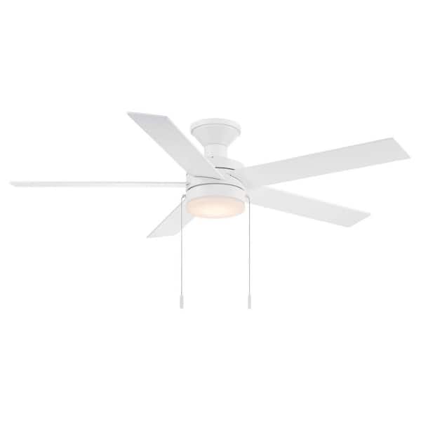 Hampton Bay Caltris 52 in. Integrated LED Indoor/Outdoor Matte White Ceiling Fan with Light and Pull Chains Included